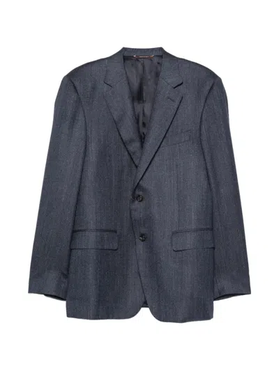 Canali Herringbone-pattern Notch-lapels Jacket In Blue