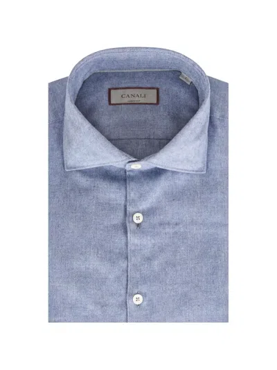 Canali Herringbone-pattern Shirt In Blue
