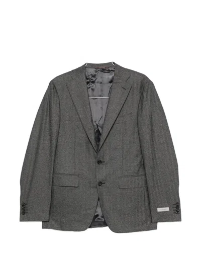 Canali Herringbone-pattern Wool Suit In Gray