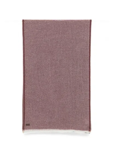 Canali Herringbone-weave Frayed Scarf In Brown