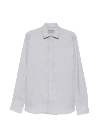 Canali Herringbone-weave Long-sleeve Shirt In Gray