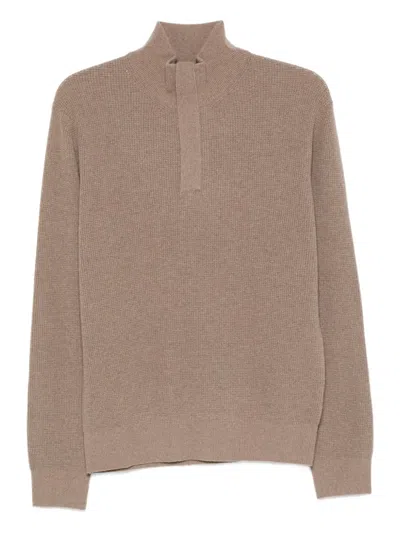 Canali High-neck Half-zip Sweater In Neutral