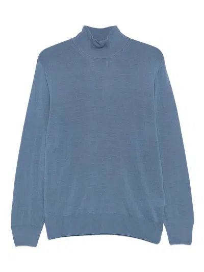 Canali High-neck Wool Sweater In Blue