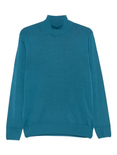 Canali High-neck Wool Sweater In Blue