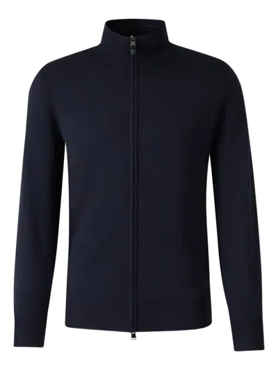 Canali High-neck Zip-front Cardigan In Blue