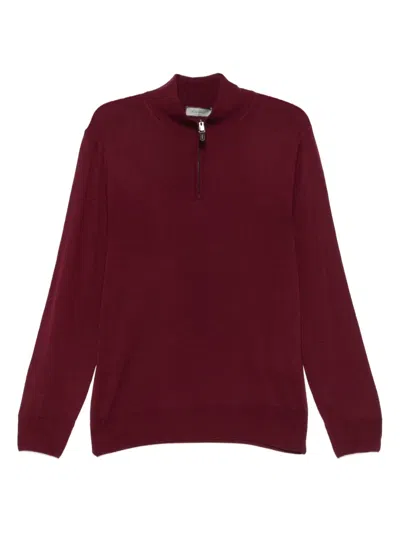 Canali High-neck Zip-front Sweater In Red