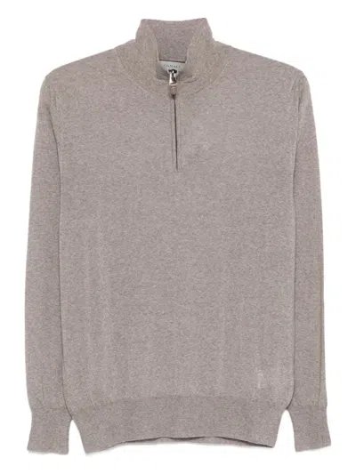 Canali High-neck Zip-up Sweater In Gray