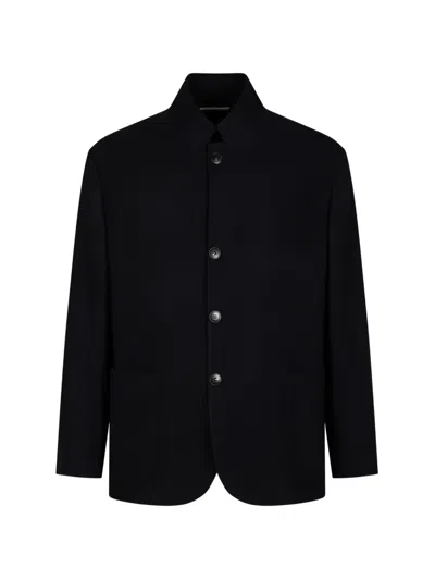 Canali High-neck Button-up Coat In Black