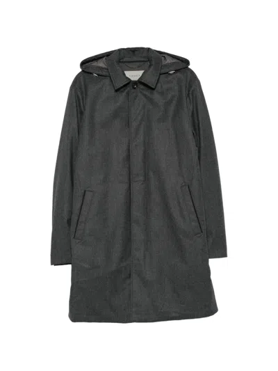 Canali Hooded Concealed-fastening Coat In Gray