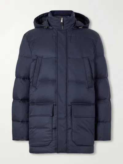 Canali Navy Blue Wool Car Coat With Detachable Hood In Multi