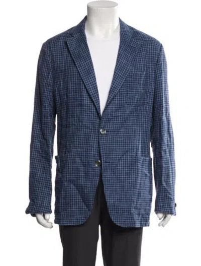 Pre-owned Canali Houndstooth Print Blazer In Blue