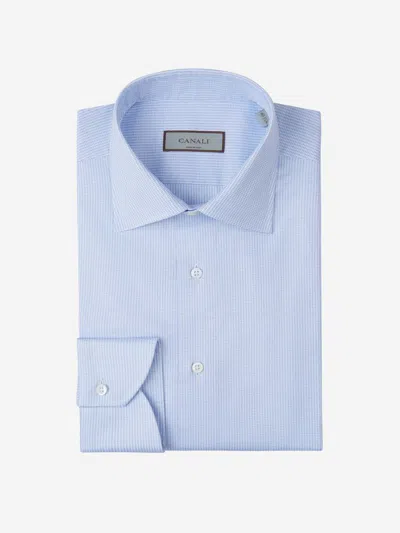 Canali Cutaway-collar Striped Cotton-twill Shirt In Blue