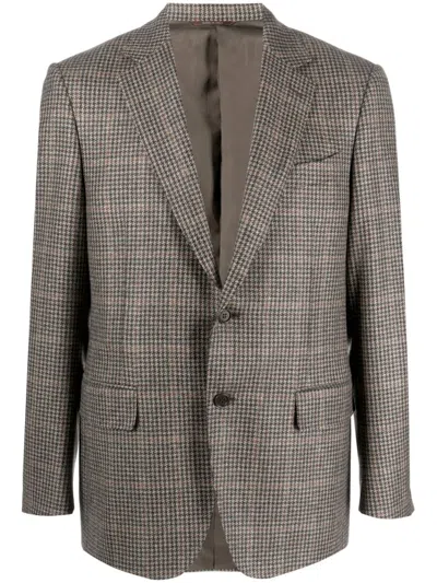 Canali Houndstooth Single-breasted Wool Blazer In Brown