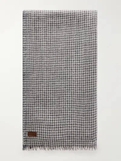 Canali Houndstooth Wool And Cashmere-blend Scarf In Gray