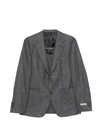 Canali Houndstooth Wool Blazer In Gray