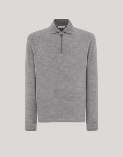 Canali Impeccabile Gray Melange Wool Zippered Polo Shirt