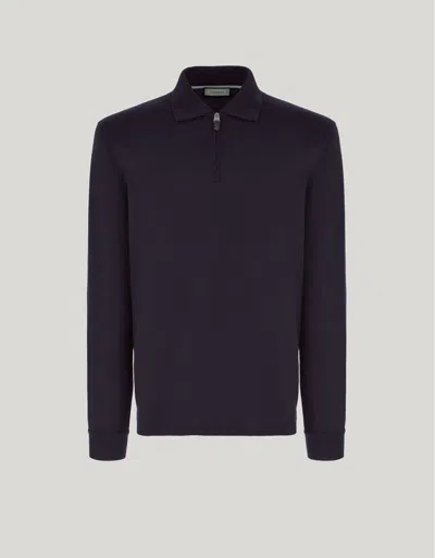 Canali Impeccabile Navy Blue Wool Zippered Polo Shirt