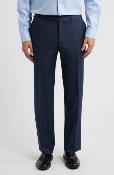 Canali Impeccabile Regular Fit Bird's Eye Super 130s Wool Dress Pants In Navy