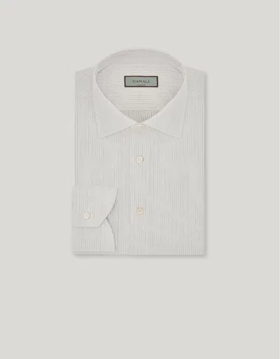 Canali Impeccabile White And Brown Cotton Striped Regular-fit Shirt