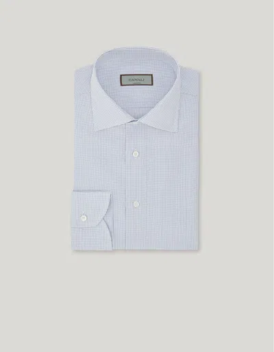 Canali Impeccabile White And Light Blue Cotton Micro-check Regular-fit Shirt