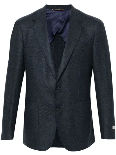 Canali Sakko In Intarsienstrick In Blau