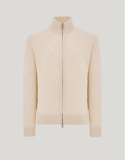 Canali Ivory Wool And Cashmere Cardigan With Zipper In Brown