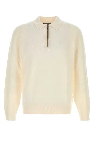 Canali Ivory Wool Blend Polo Shirt In Neutral