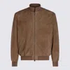 Canali Zip-up Suede Jacket In Brown