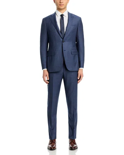 Canali Kei Denim Effect Check Regular Fit Suit In Dark Blue