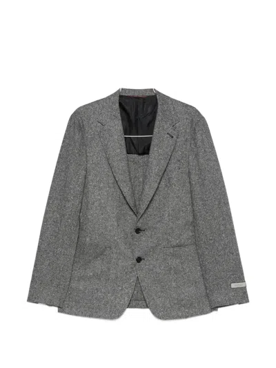 Canali Kei Herringbone Single-breasted Jacket In Gray