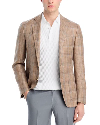 Canali Kei Plaid Unstructured Regular Fit Sport Coat In Light Brown/grey