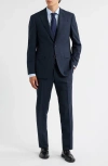 Canali Kei Trim Fit Dark Green Mélange Textured Wool Suit In Blue