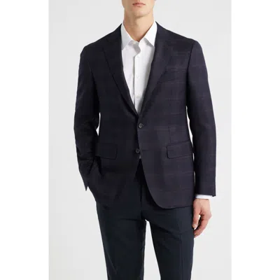 Canali Kei Trim Fit Dark Red Plaid Super 130s Wool Sport Coat In Blue