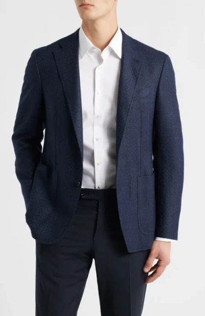 Canali Wool, Silk & Linen Herringbone Unstructured Trim Fit Sport Coat In Blue