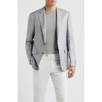 Canali Kei Trim Fit Light Grey Plaid Cashmere & Linen Blend Sport Coat In Gray