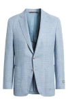Canali Kei Trim Fit Plaid Linen & Wool Sport Coat In Blue