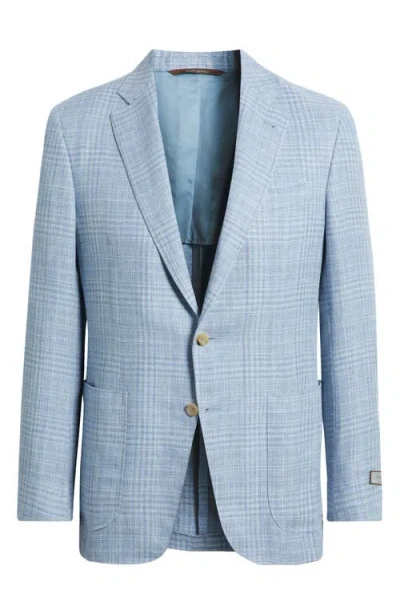 Canali Kei Trim Fit Plaid Linen & Wool Sport Coat In Blue