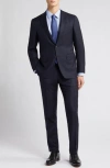 CANALI KEI TRIM FIT SHADOW PLAID NAVY WOOL SUIT