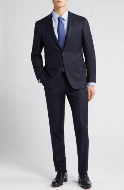 Canali Kei Trim Fit Shadow Plaid Navy Wool Suit