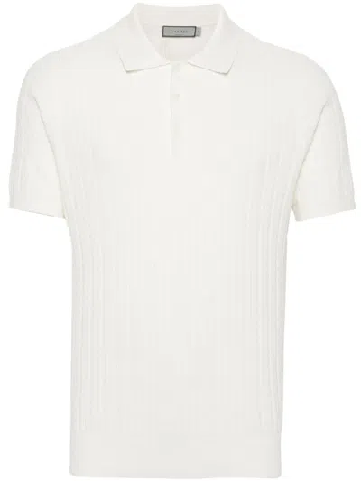 Canali Textured-knit Cotton Polo Shirt In White