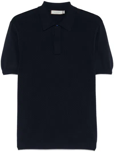 Canali Knitted Polo Shirt In Blue
