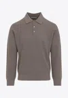 Canali Taupe Brown Wool Long Sleeves Suede Detail Polo In Gray