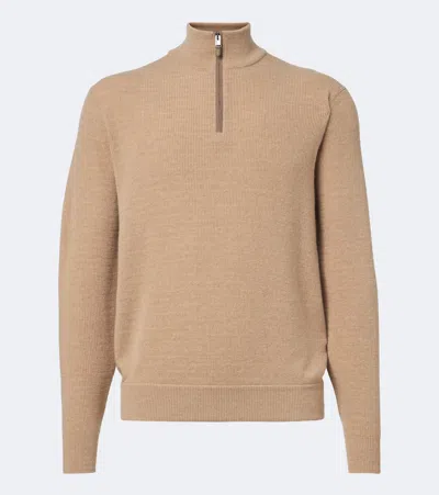Canali Knitted Wool And Cashmere Zip-up Sweater In Neutral