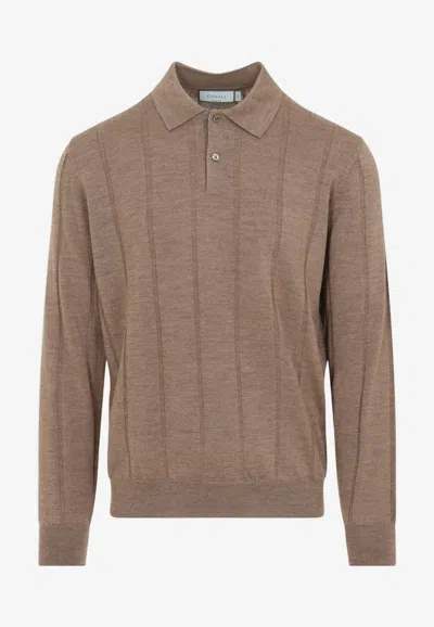 Canali Knitted Wool Polo Sweater In Multi