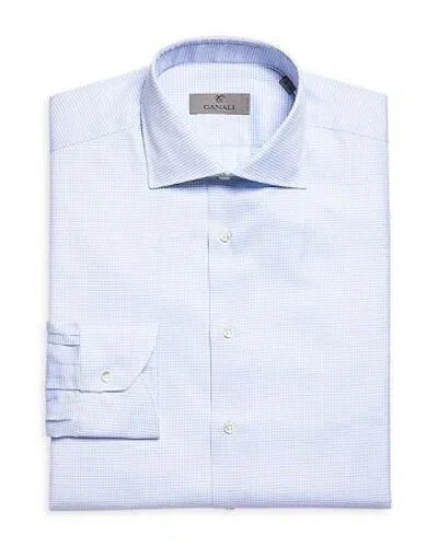 Pre-owned Canali L107502 Mens Blue Micro Grid Regular Fit Dress Shirt Size 43/17