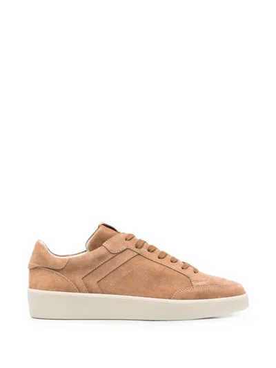 Canali Lace-up Suede Sneakers In Brown