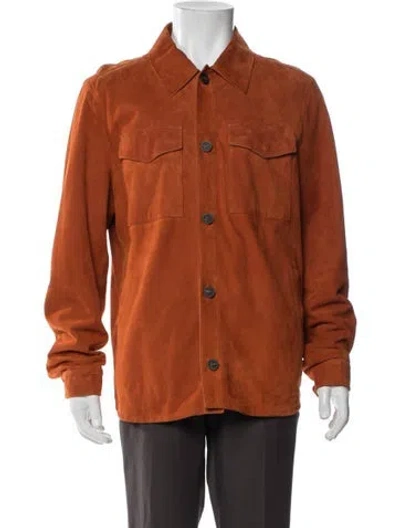 Pre-owned Canali Lamb Leather Trucker Jacket In Orange