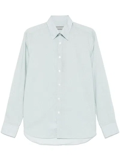 Canali Leaf-print Shirt In Blue
