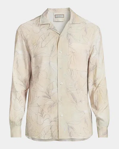 Canali Leaf-print Button-front Shirt In Neutral