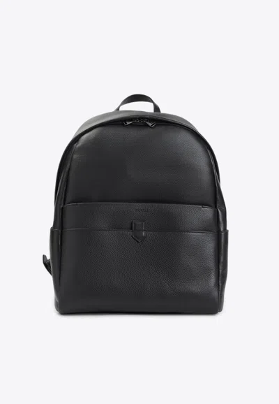 Canali Leather Backpack In Black